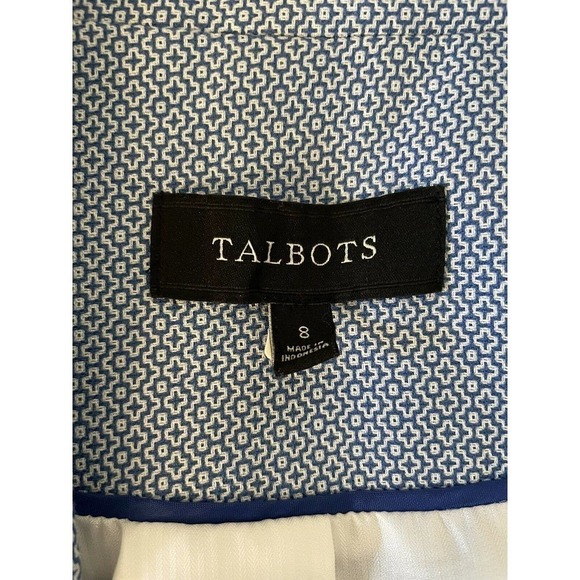 TALBOTS Blue Blazer Jacket Tiny Pattern Single Button Structured Womens Medium 8 - Picture 7 of 10